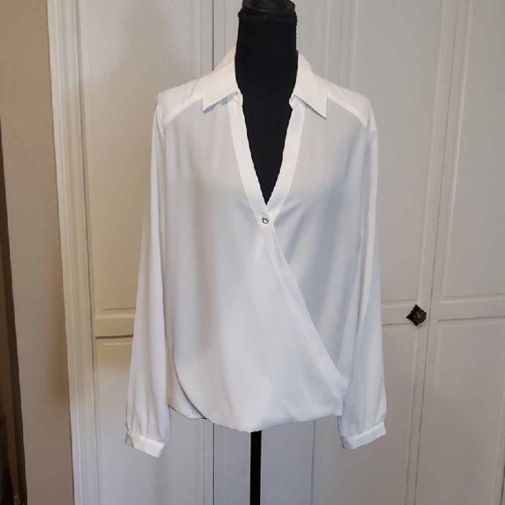 INC Macys White Surplice Blouse Long Sleeve Size 8